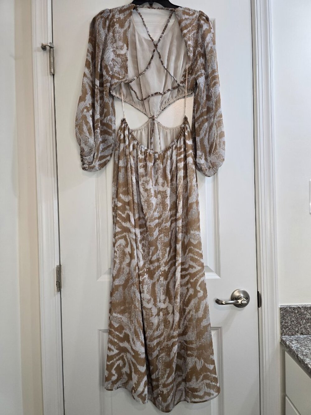 Zara Zebra Print Cut-Out Printed Maxi Dress - White and Camel - Picture 6 of 10